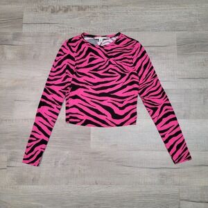 Alice + Olivia Jeans Size Medium Black Pink Tiger Stripe Long Sleeve Crew Shirt